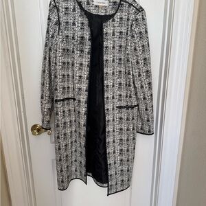 Calvin Klein Black and White Tweed Open-Front Blazer Coat